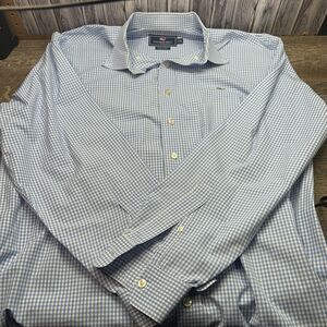 Mens Vineyard Vines Whale shirt XL cotton blue gingham
